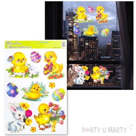 dekoracja na okno wielkanoc kurczaki i zajaczek z bukietem aliga 9 szt