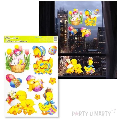 dekoracja na okno wielkanoc kurczaki w koszyczku aliga 9 szt