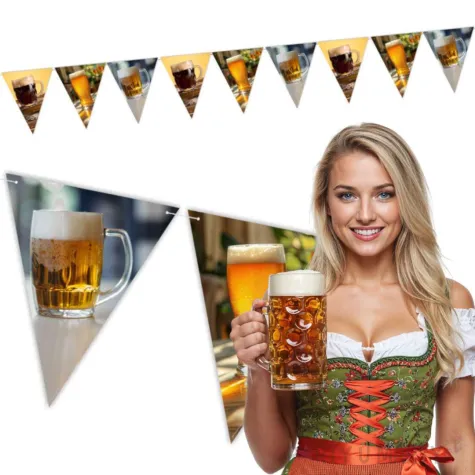 dekoracja na oktoberfest baner papierowy kufle piwa girlanda do powieszenia 3 6 m