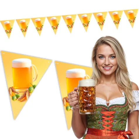 dekoracja na oktoberfest baner papierowy kufle piwa girlanda do powieszenia 3 6 m