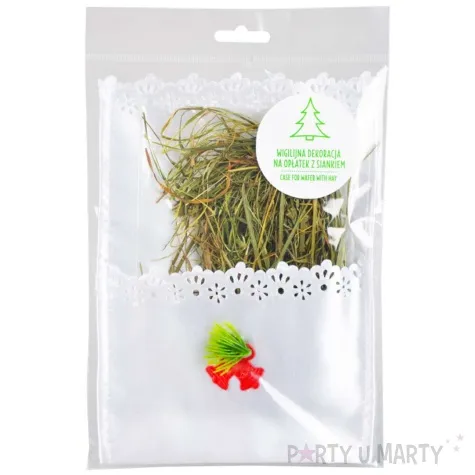 dekoracja na oplatek wigilijny czerwone dzwonki sianko arpex 14x16 cm