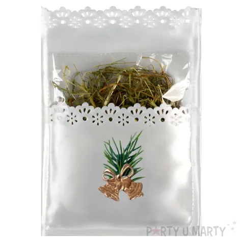 dekoracja na oplatek wigilijny dzwonki sianko arpex 14x16 cm