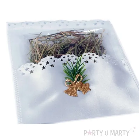 dekoracja na oplatek wigilijny dzwonki sianko arpex 14x16 cm