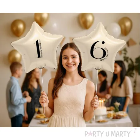 dekoracja na osiemnastke 10 15 16 17 18 urodziny balon foliowy gwiazda cyfra 1 kremowy 18 dgt