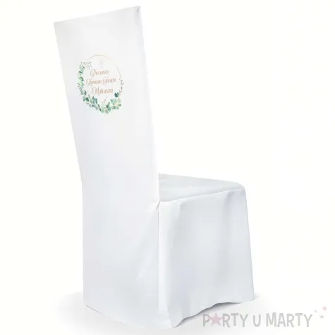 dekoracja na pierwsza komunie pokrowiec na krzeslo eukaliptus beauty personalizacja bialy