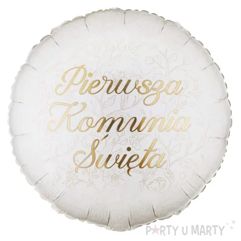 dekoracja na pierwsza komunie swieta balon foliowy zlota ramka bialy do girland 18 rnd