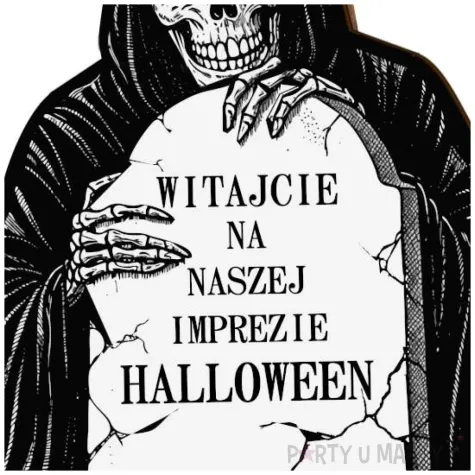 dekoracja na przyjecie halloween tablica powitalna smierc nagrobek halloween 46 cm