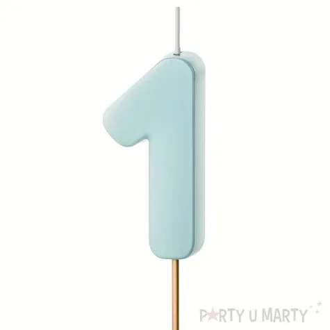dekoracja na roczek swieczka na tort cyfra 1 urodziny niebieski 10 cm