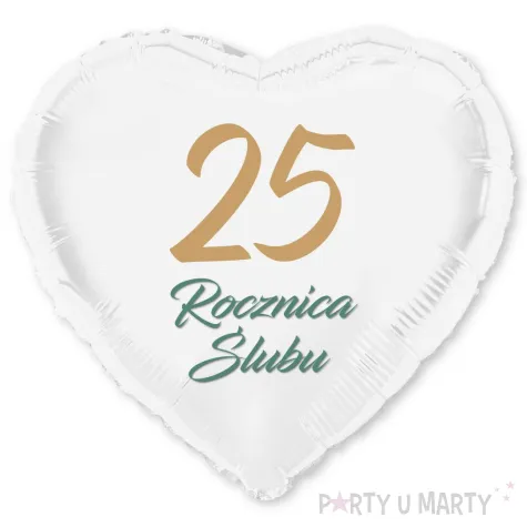 dekoracja na rocznice slubu srebrne gody balon foliowy serce liczba 25 bialy 18 hrt
