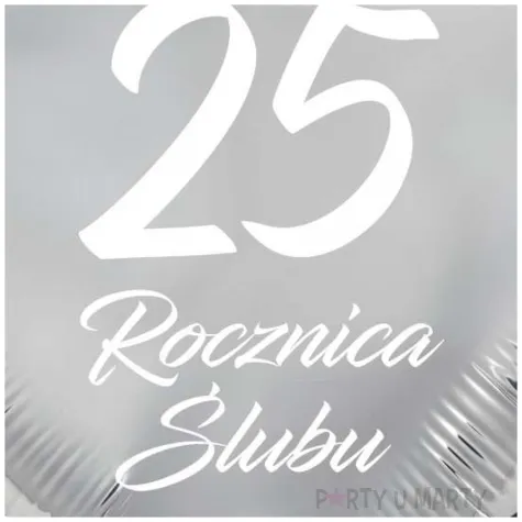 dekoracja na rocznice slubu srebrne gody balon foliowy serce liczba 25 srebrny 18 hrt