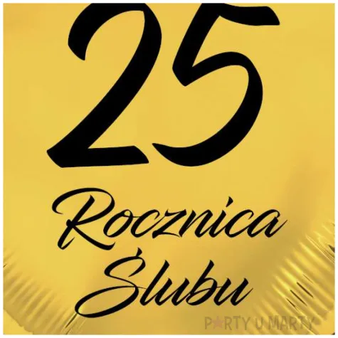 dekoracja na rocznice slubu srebrne gody balon foliowy serce liczba 25 zloty 18 hrt