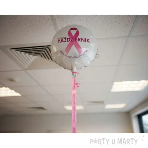 dekoracja na rozowy pazdziernik balon foliowy wstazka miesiac swiadomosci raka piersi 18 rnd