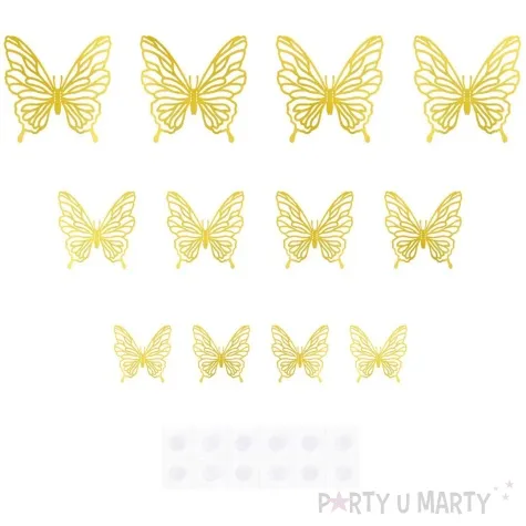 dekoracja na sciane motylki 3d azurowe zloty partypal 12 szt