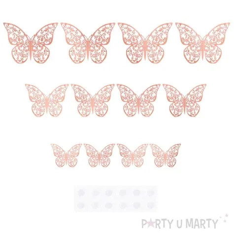dekoracja na sciane motylki 3d koronkowe rozowe zloto partypal 12 szt