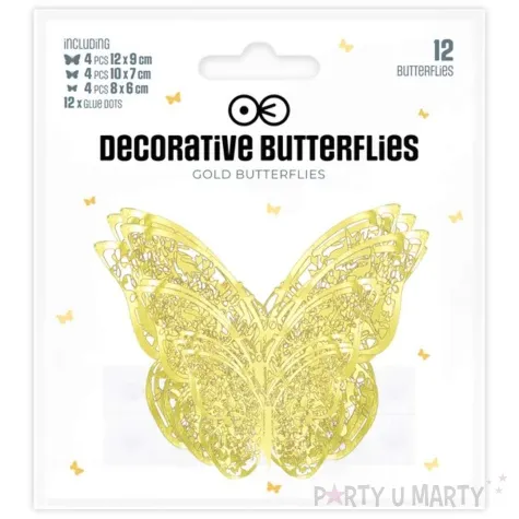 dekoracja na sciane motylki 3d koronkowe zloty partypal 12 szt