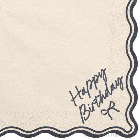 dekoracja na stol urodziny serwetki papierowe happy birthday kokardka bezowe 33 cm 12 szt