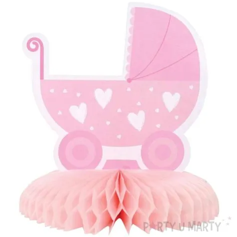 dekoracja na stol wozek na rozecie biale serca rozowy godan 16 cm