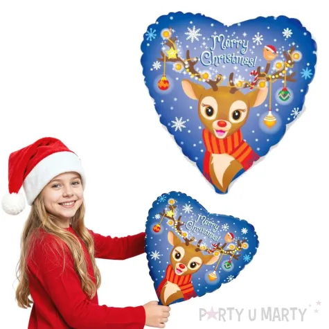 dekoracja na swieta boze narodzenie balon foliowy renifer serce prezent 18 hrt