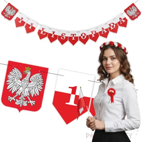 dekoracja na swieto niepodleglosci 11 listopada baner flagi polska z godlem bialo czerwony 2 3 m