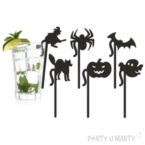 dekoracja na szklanki znacznik halloween czarny 6 szt