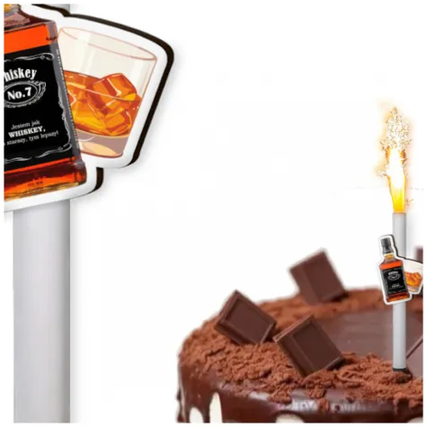 dekoracja na tort dla mezczyzny fontanna z butelka whisky biala raca 18 cm