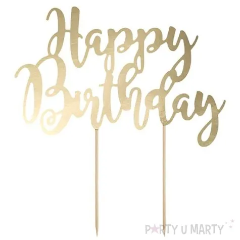 dekoracja na tort happy birthday zlota partydeco 22 5 cm