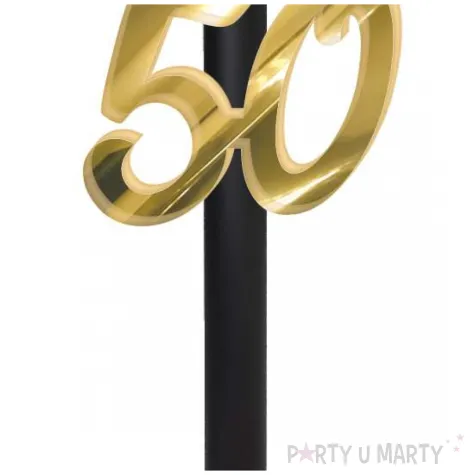 dekoracja na tort na 50 urodziny fontanna tortowa raca lustrzana liczba 50 czarno zlota 18 cm