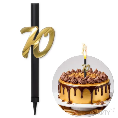 dekoracja na tort na 70 urodziny fontanna tortowa raca lustrzana liczba 70 czarno zlota 18 cm