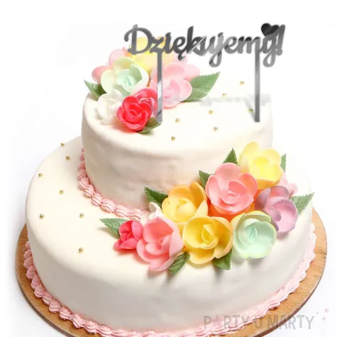 dekoracja na tort na zakonczenie roku slub srebrny topper z lustrzanej pleksy dziekujemy