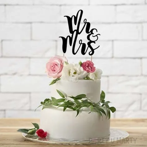 dekoracja na tort papierowa mr mrs partydeco 25 5 cm