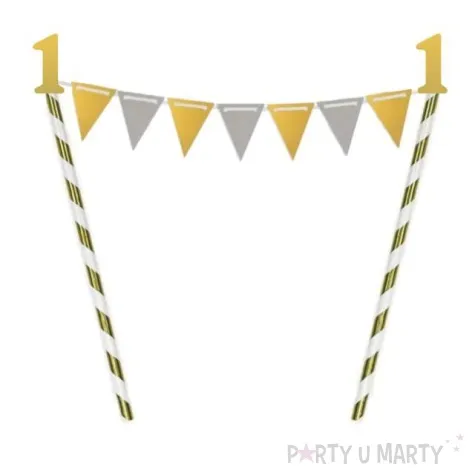 dekoracja na tort slomkowa urodziny 1 roczek zlota