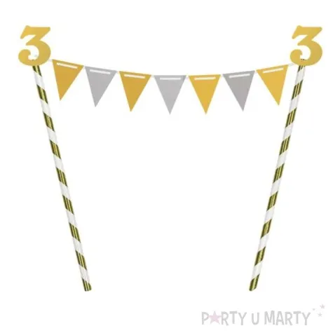 dekoracja na tort slomkowa urodziny 3 zlota