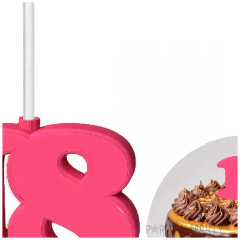 dekoracja na tort swiecznik liczba 18 biala swieczka rozowy
