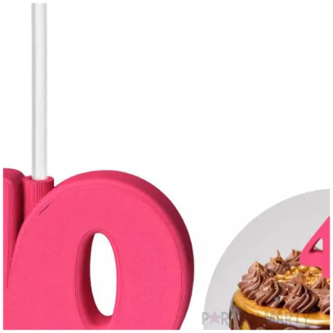 dekoracja na tort swiecznik liczba 40 biala swieczka rozowy