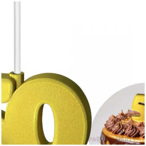 dekoracja na tort swiecznik liczba 50 biala swieczka zloty