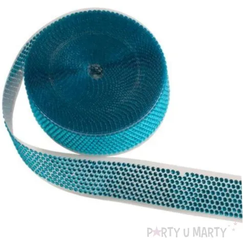 dekoracja na tort tasma z cyrkoniami blekitna dekora 1m