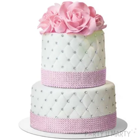 dekoracja na tort tasma z cyrkoniami rozowa dekora 1m