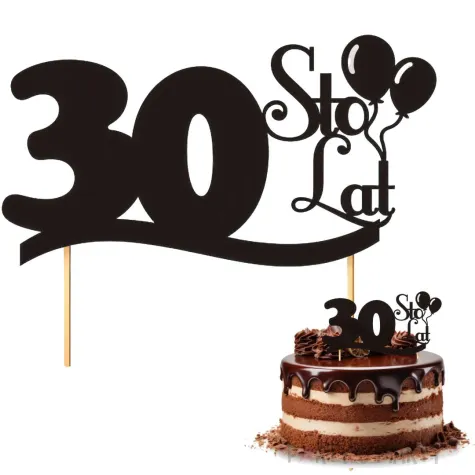 dekoracja na tort topper 30 urodziny czarny 17 cm