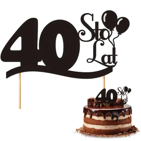 dekoracja na tort topper 40 urodziny czarny 17 cm