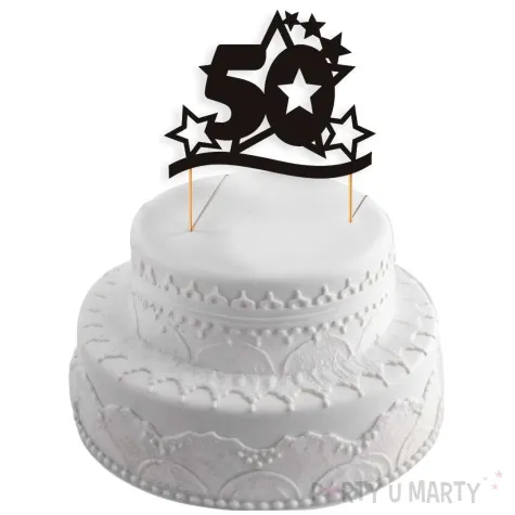dekoracja na tort topper 50 urodziny stars czarny 17 cm