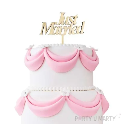dekoracja na tort topper just married drewniany godan 13 cm