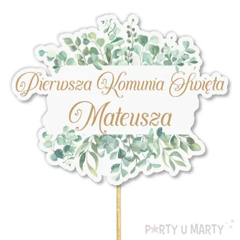 dekoracja na tort topper komunia swieta eukaliptus personalizowany imie