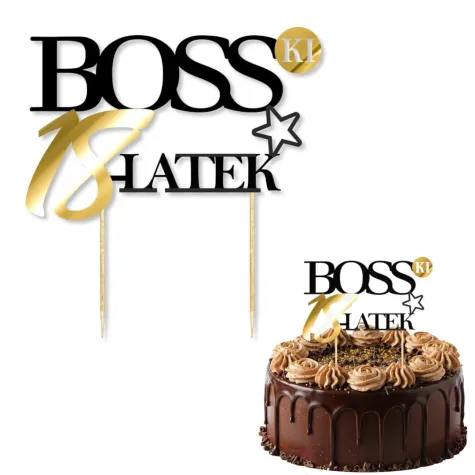 dekoracja na tort topper papierowy bosski 18 latek zloto czarny 16 cm