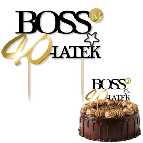 dekoracja na tort topper papierowy bosski 40 latek zloto czarny 16 cm
