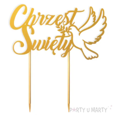 dekoracja na tort topper papierowy chrzest swiety golebica zloty 14 5 x 16 cm
