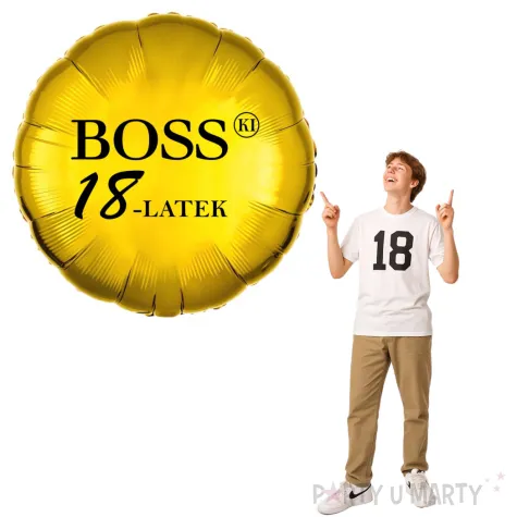 dekoracja na urodziny balon foliowy bosski 18 latek zloty prezent osiemnastka 18 rnd