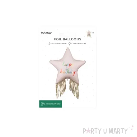dekoracja na urodziny balon foliowy gwiazda z fredzlami happy birthday kremowa 31 str
