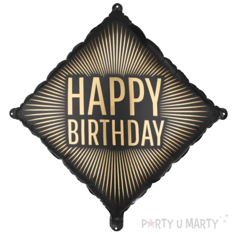 dekoracja na urodziny balon foliowy happy birthdfay czarno zloty matowy 20 sqr