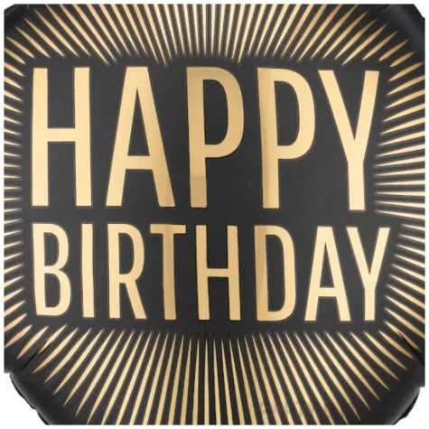 dekoracja na urodziny balon foliowy happy birthdfay czarno zloty matowy 20 sqr