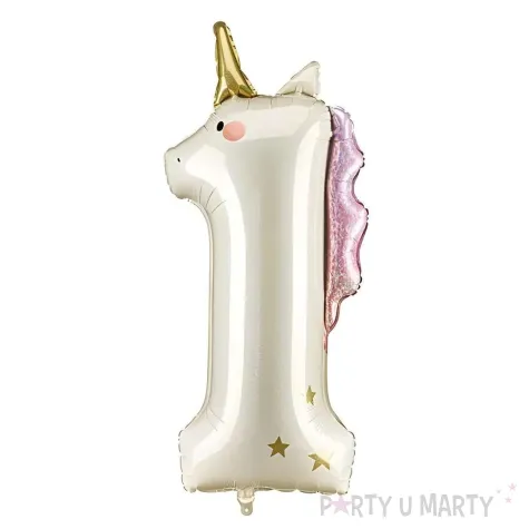 dekoracja na urodziny balon foliowy jednorozec cyfra 1 kremowy xl 46 5 dgt